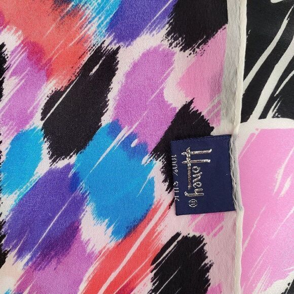 Vintage Honey Brand Silk Scarf Abstract Floral Purple Pink Blue Orange 30"X31" - Picture 3 of 3